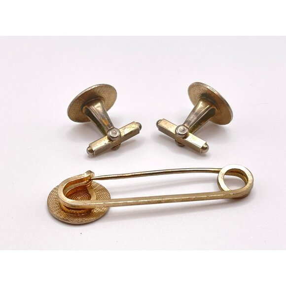 Vtg Model T Blue White Enamel Tie Clip Pin Model T Blue White Enamel Cufflinks - Picture 2 of 2